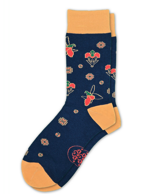 Karabakh Navy – Designer Cotton Socks Inspired by the Khari Bulbul Flower. A Testament to Love and Transformation.