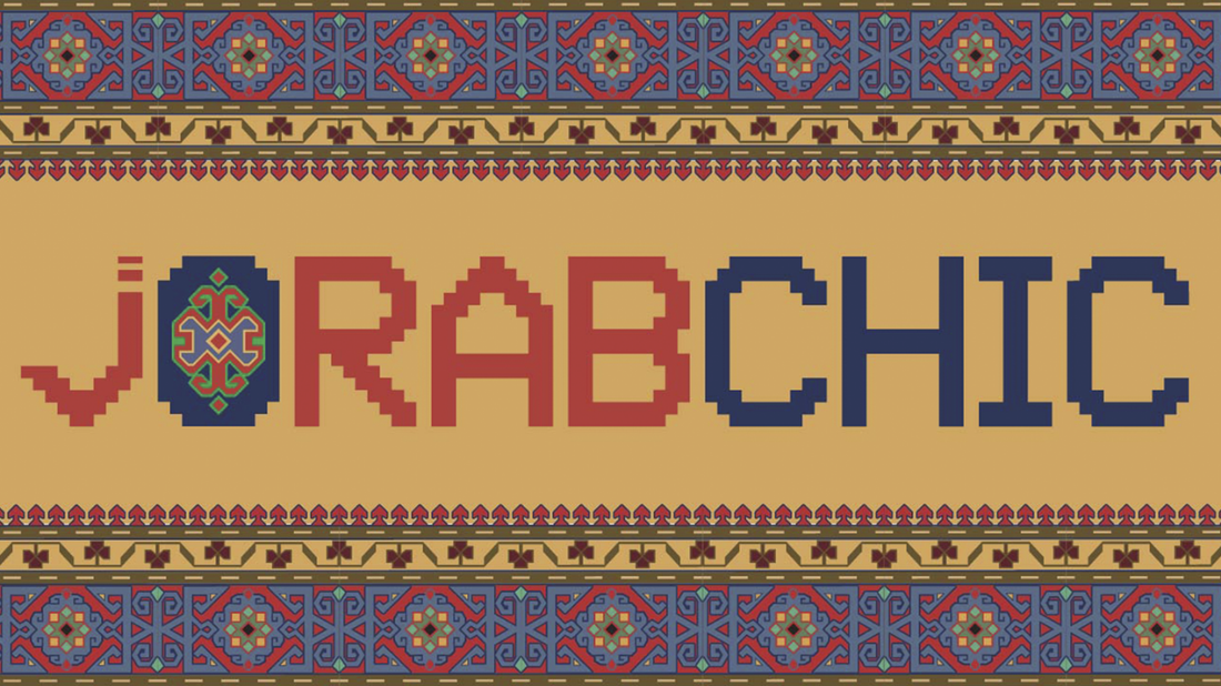 JorabChic logo framed by traditional Azerbaijani-inspired ornamental patterns representing the brand's cultural heritage and designer socks.