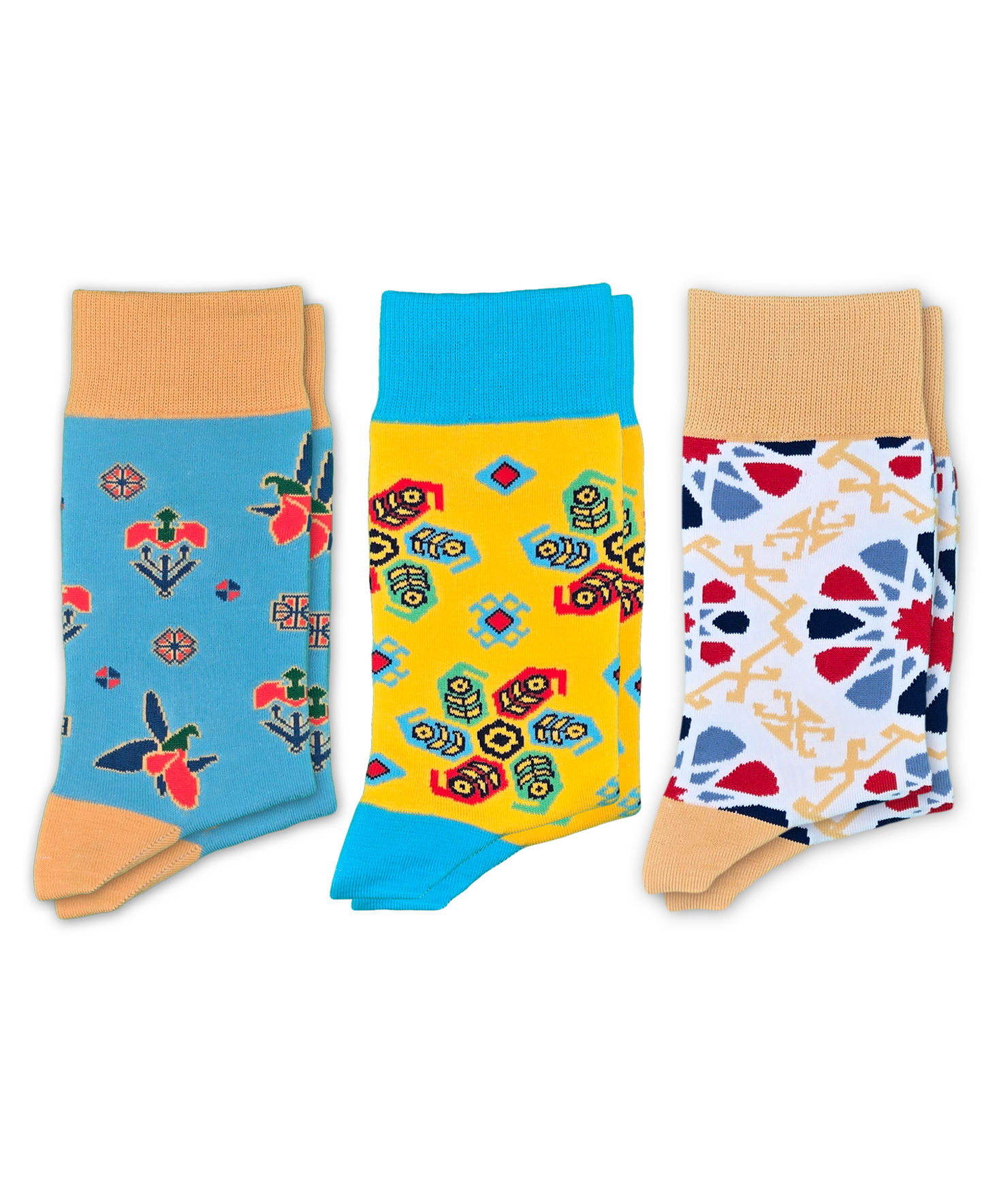 3-Pack Designer Cotton Sock Bundle - Karabakh, Buta & Shebeke