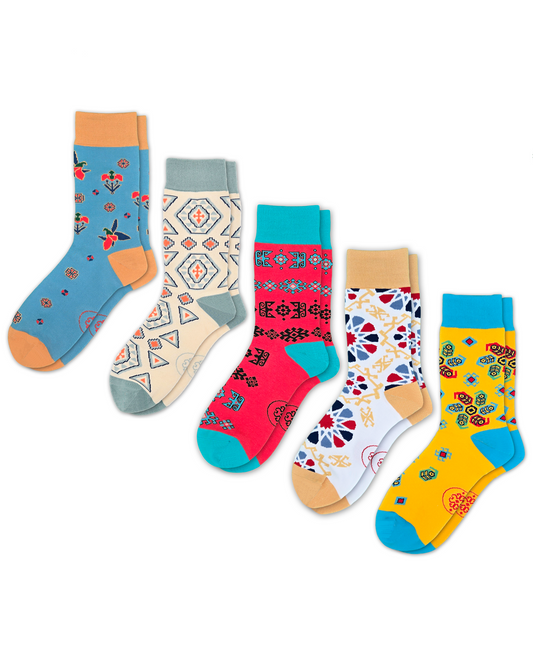 5-Pack Designer Cotton Sock Bundle – Karabakh, Pakhlava, Alov, Shebeke & Buta