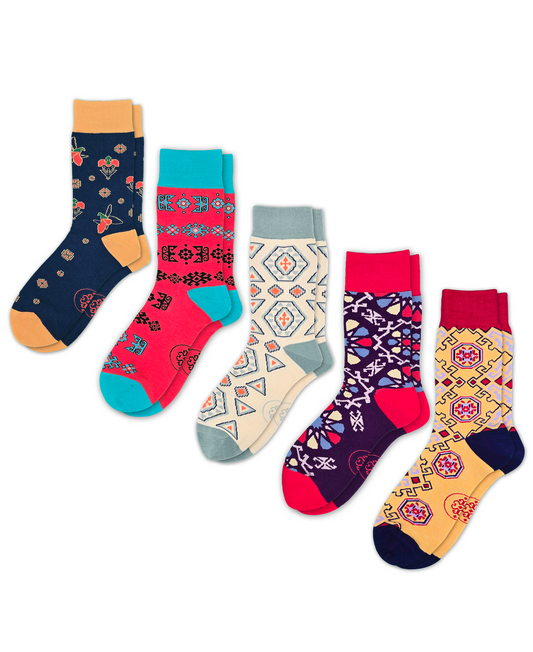 5-Pack Designer Cotton Sock Bundle – Karabakh, Alov, Pakhlava, Shebeke & Nar