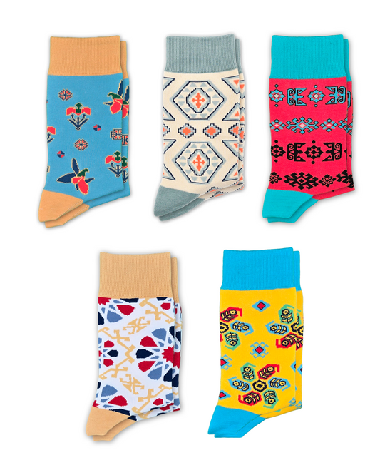 5-Pack Designer Cotton Sock Bundle – Karabakh, Pakhlava, Alov, Shebeke & Buta