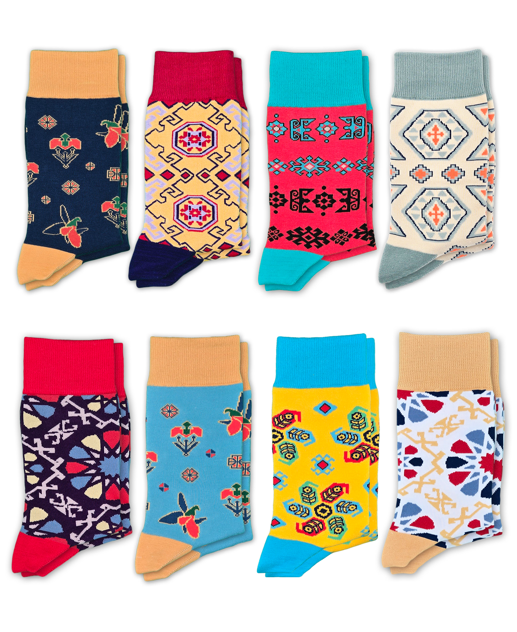 8-Pack Designer Cotton Socks - Heritage Bundle
