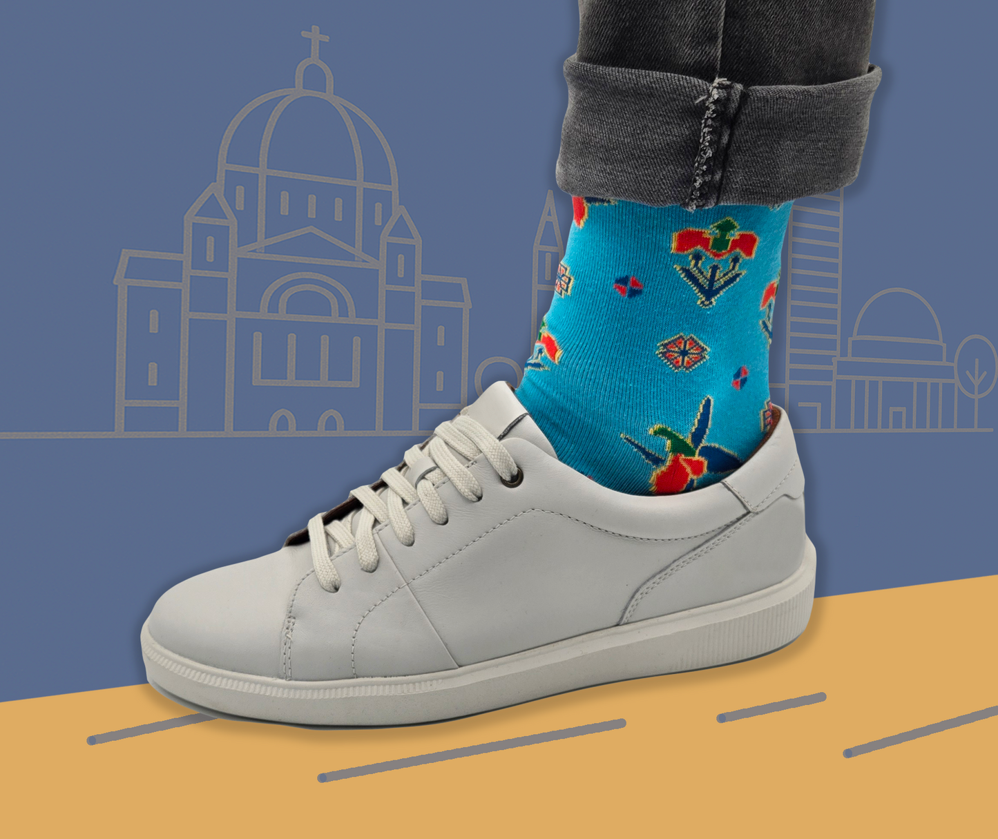 Karabakh Blue – Chaussettes en coton de créateur inspirées du bulbul de Khari. Un témoignage d'amour et de transformation.