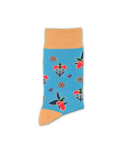 Karabakh Blue – Chaussettes en coton de créateur inspirées du bulbul de Khari. Un témoignage d'amour et de transformation.
