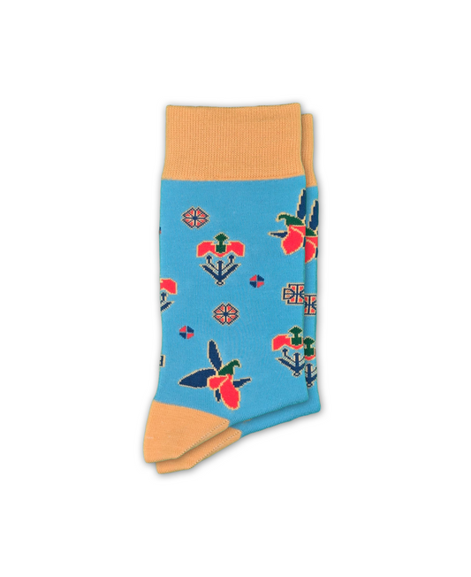 Karabakh Blue – Designer Cotton Socks Inspired by the Khari Bulbul Flower. A Testament to Love and Transformation.