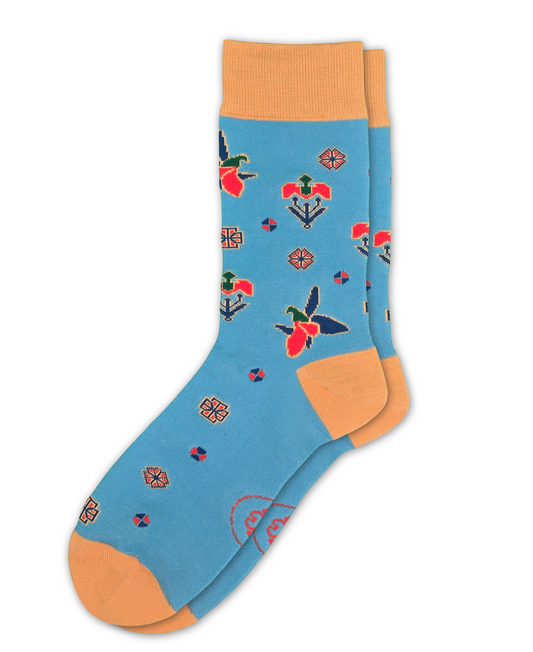 Karabakh Blue – Designer Cotton Socks Inspired by the Khari Bulbul Flower. A Testament to Love and Transformation.