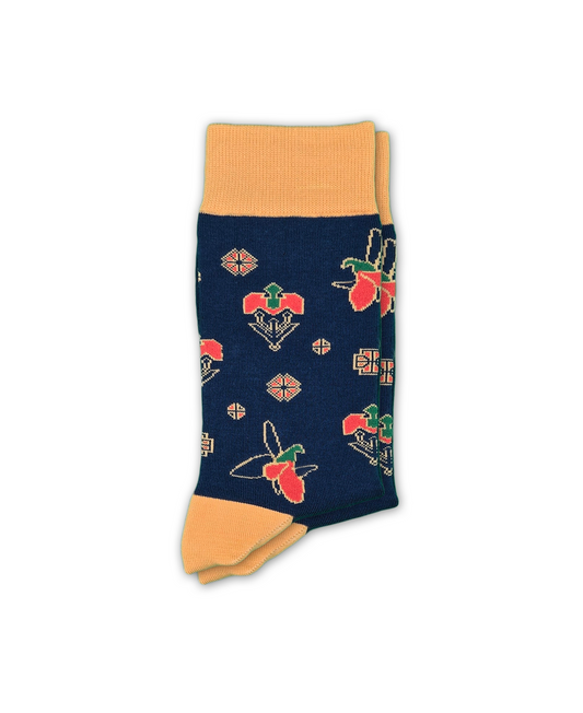 Karabakh Navy – Designer Cotton Socks Inspired by the Khari Bulbul Flower. A Testament to Love and Transformation.