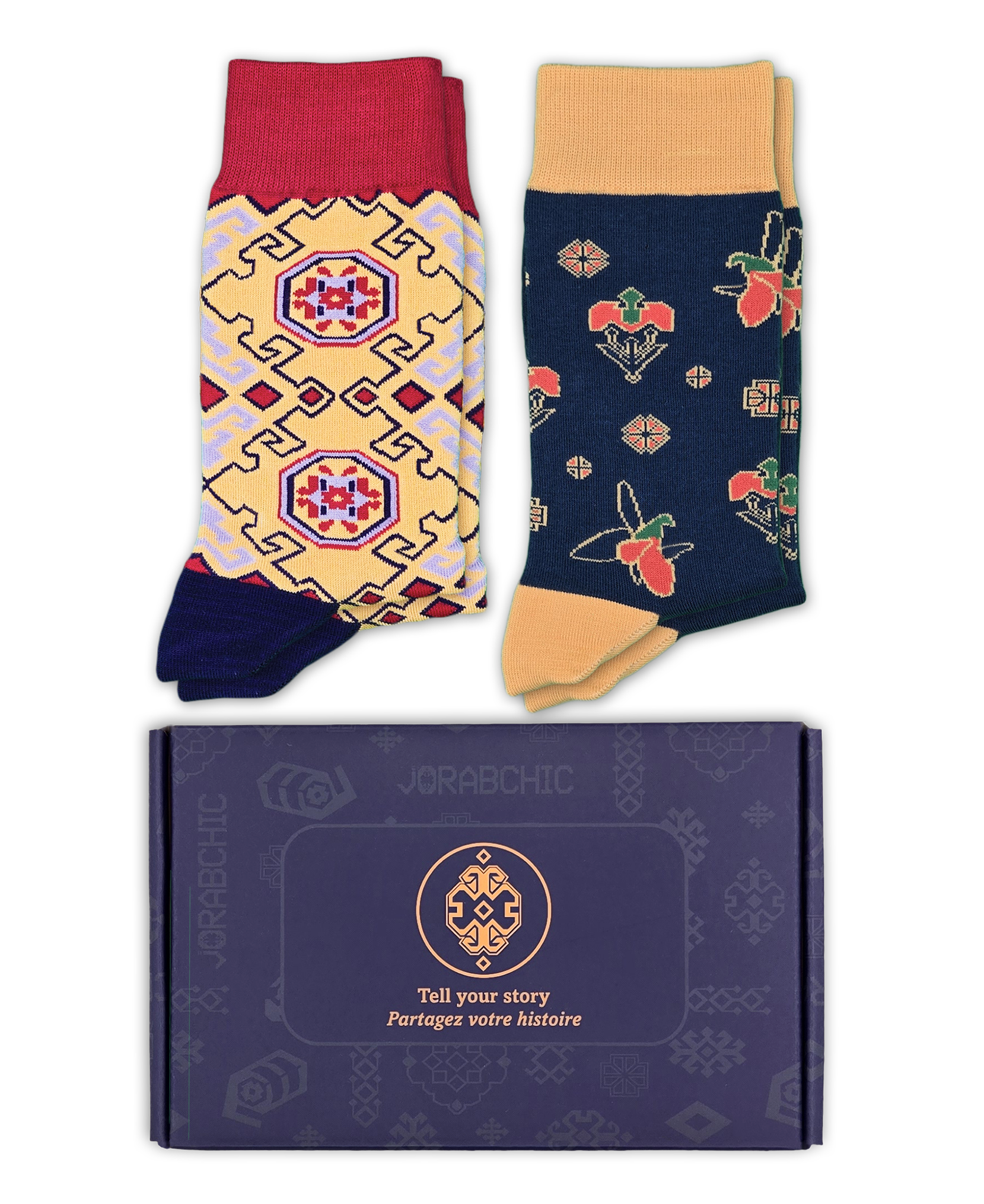 Gift Box Khazar Bundle - Designer Cotton Socks. Refined elegance with a touch of contrast. - JorabChic Socks and Accessories