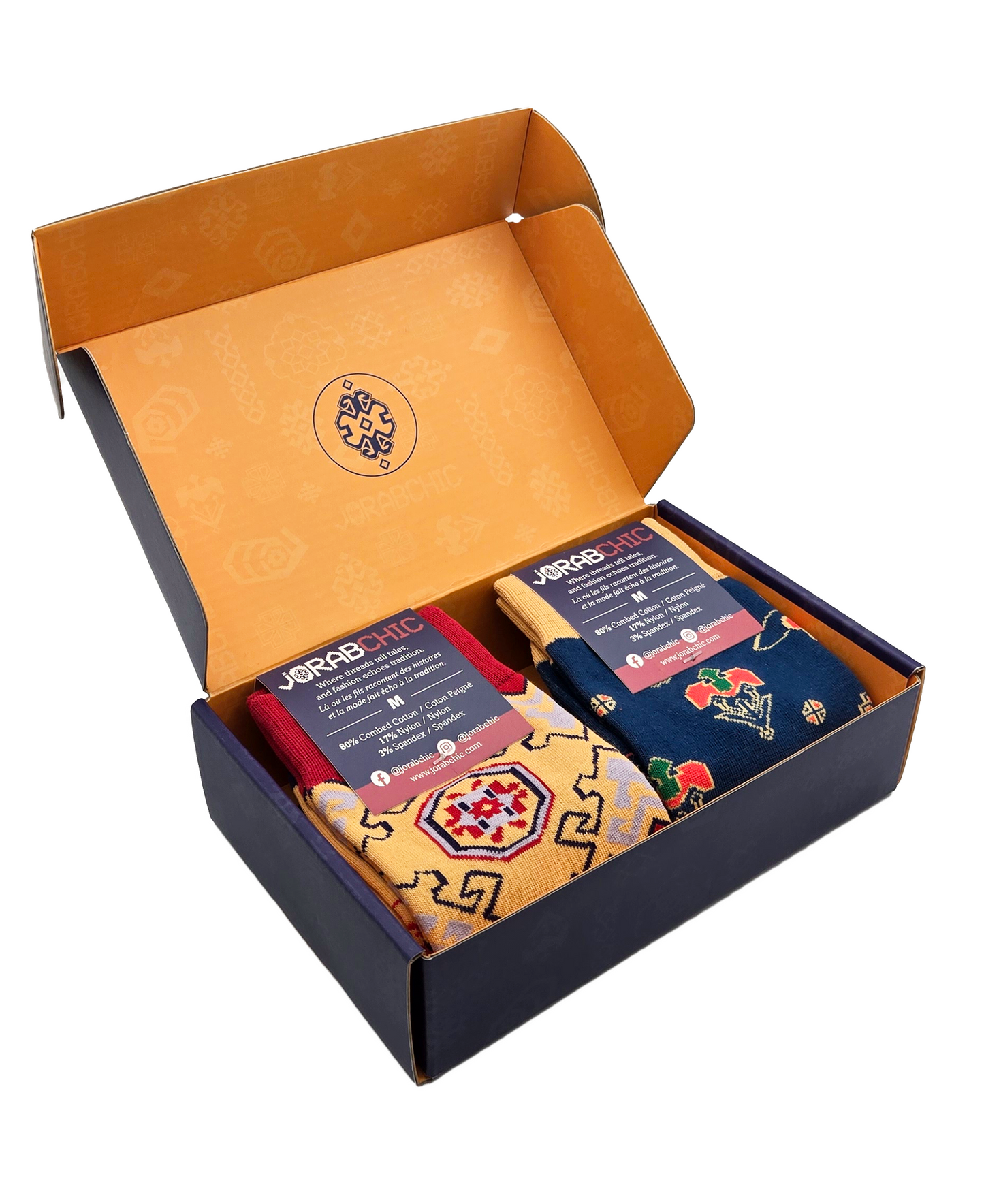 Gift Box Khazar Bundle - Designer Cotton Socks. Refined elegance with a touch of contrast.