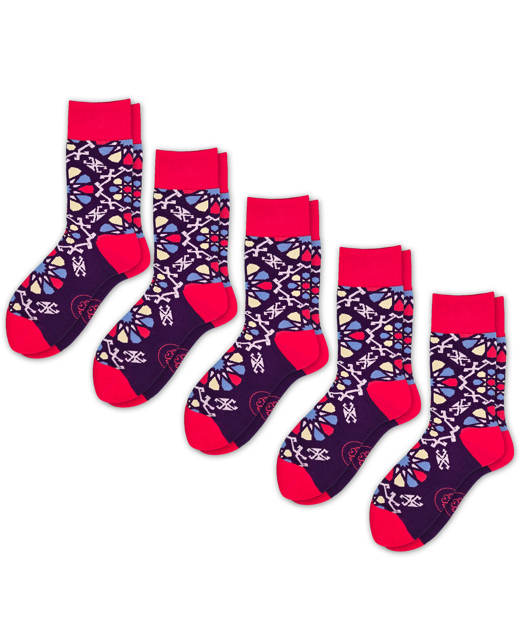 Shebeke Purple - 5-Pack Groomsmen Designer Cotton Sock Set