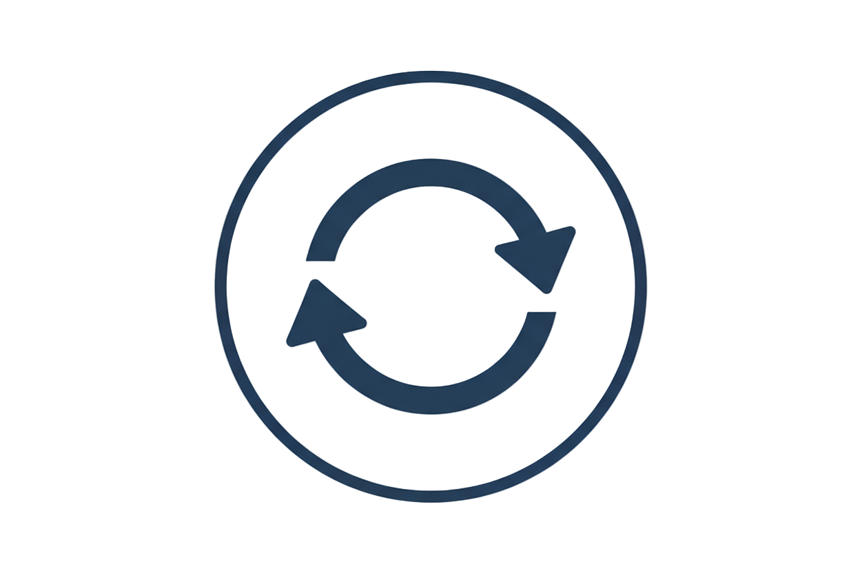 create a small navy and white symbol for returns, refunds and exchanges without words